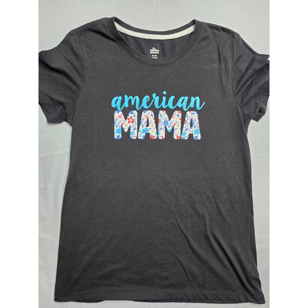Celebrate Patriotic T-Shirt Women S (4-6) Black American Mama Graphic Streetwear